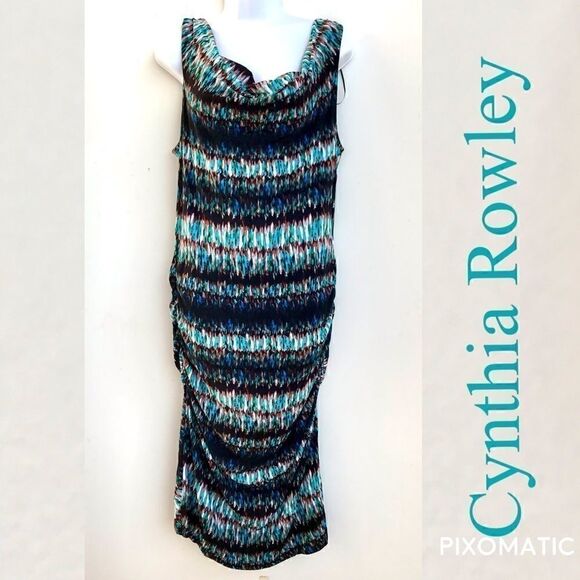 Cynthia Rowley XL Teal Tie Dye Ruched Dress - Picture 1 of 11